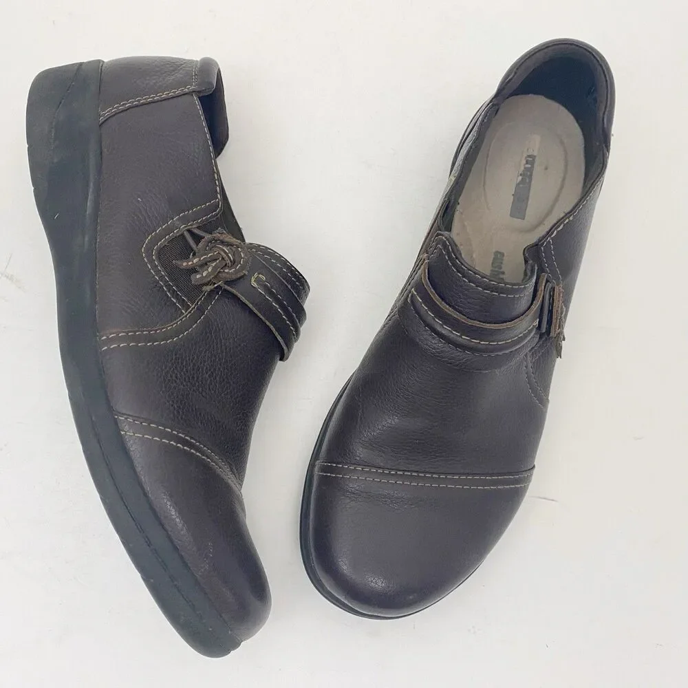 Clarks Collection Cheyn Madi Leather Button Slip On Loafers Womens 7.5M‎ Brown